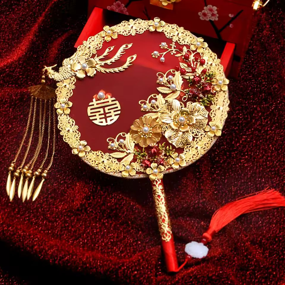 Large Handmade Chinese Decorative Fan – Vintage Floral Bridal Hand Fan for Weddings & Special Gifts