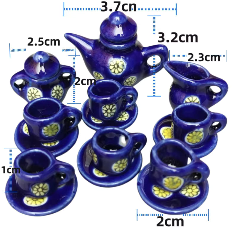 Mini Dollhouse Kitchen Accessories Set for BJD Dolls – Teapot, Cups, Tray, Pots & Cooking Utensils