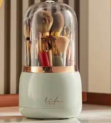 360° Rotating Makeup Organizer – Cosmetic Storage Box with Brush Holder & Lipstick Organizer