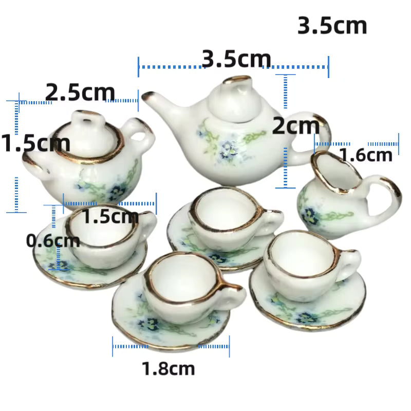 Mini Dollhouse Kitchen Accessories Set for BJD Dolls – Teapot, Cups, Tray, Pots & Cooking Utensils