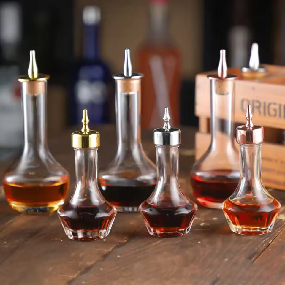 Vintage Glass Bitters Bottle with Stainless Steel Pourer | 30ml & 50ml – Bar & Cocktail Accessory
