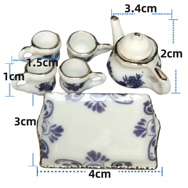 Mini Dollhouse Kitchen Accessories Set for BJD Dolls – Teapot, Cups, Tray, Pots & Cooking Utensils