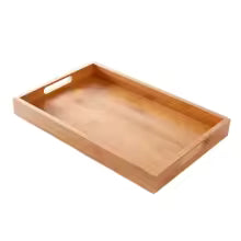 Retro Wooden Serving Tray – Solid Wood Storage Tray with Bamboo Cup Holder Base