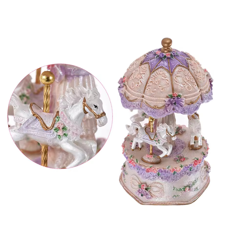Luxury Rotating Carousel Music Box – 3 Horses with Color-Changing LED Lights