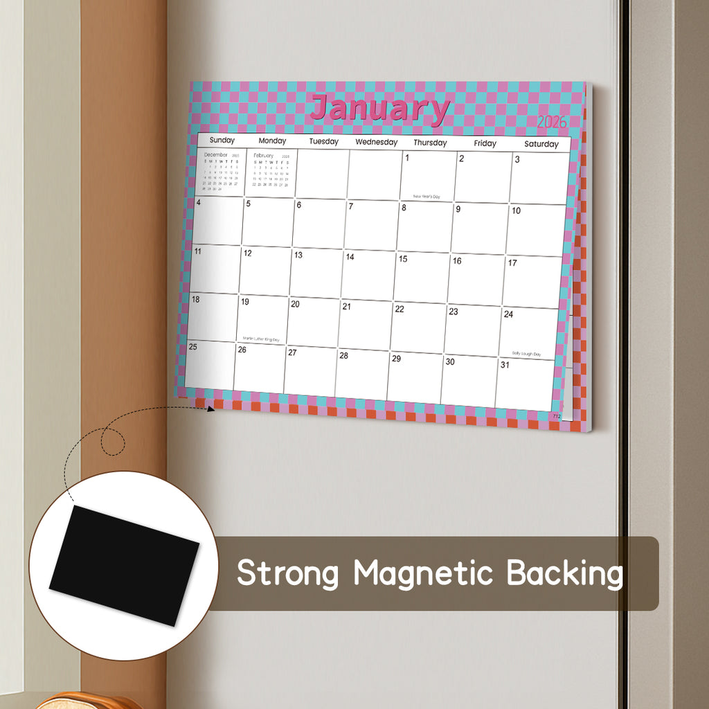 2026 Magnetic Fridge Calendar – Pastel Grid Monthly Planner Board (12-Month Layout)