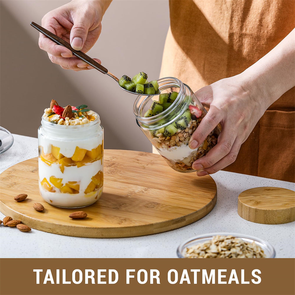 Set of 4 Glass Jars with Bamboo Lids 473ml – Oats, Yogurt & Snacks