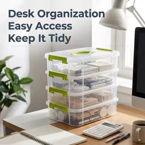 4-Layer Stackable Clear Plastic Drawer Organizers with Dividers