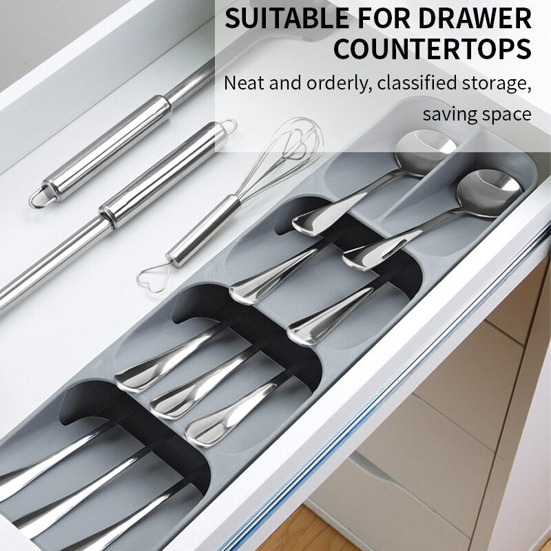 Cutlery Drawer Organizer Tray – Kitchen Utensil & Knife Holder with Spice Jar Compartments