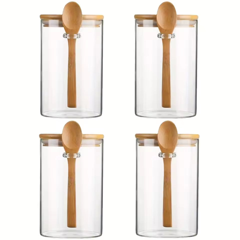 Airtight Glass Jars with Lids & Spoon – 16oz Overnight Oats Containers (1–4 Pack)