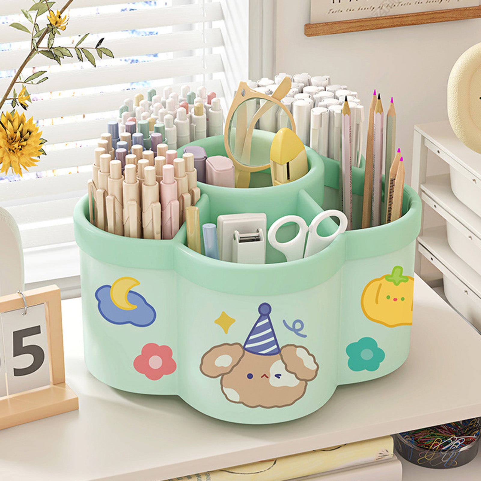 Rotating Desk Organizer – Large Capacity Pen & Makeup Brush Holder