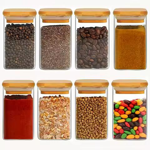 12-Pack Glass Storage Jars with Bamboo Lids – Kitchen Pantry Containers