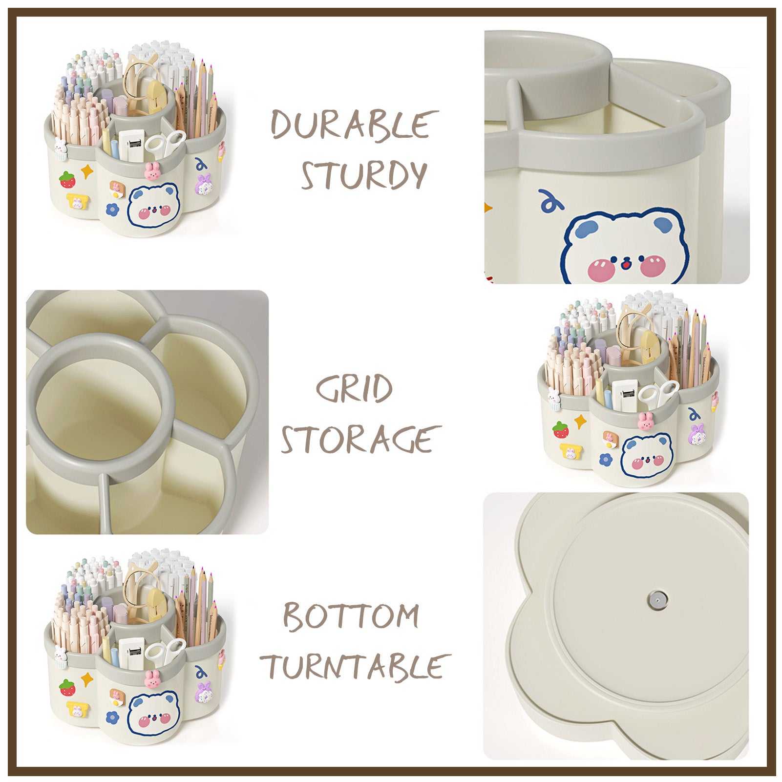 Rotating Desk Organizer – Large Capacity Pen & Makeup Brush Holder