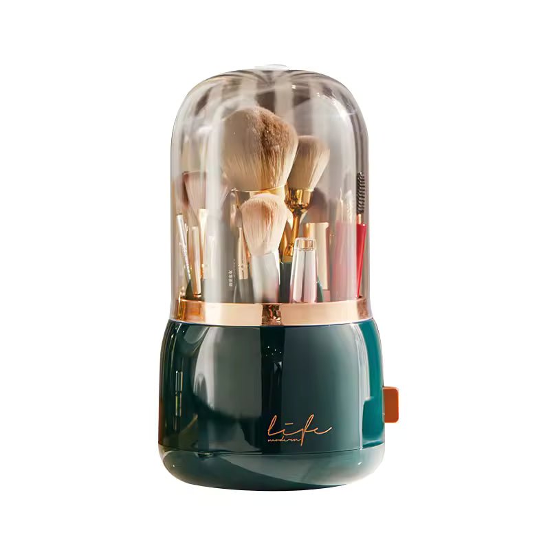 360° Rotating Makeup Organizer – Cosmetic Storage Box with Brush Holder & Lipstick Organizer