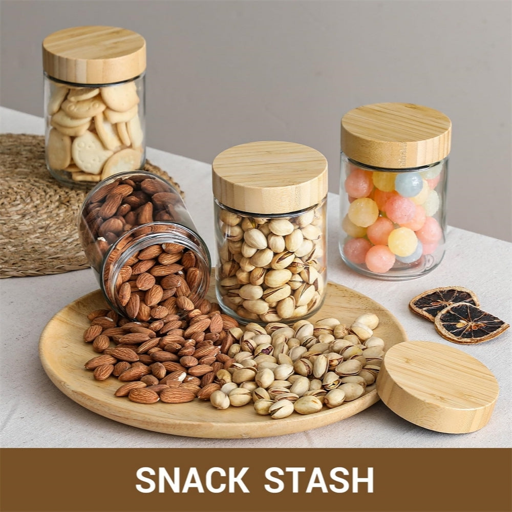 Set of 4 Glass Jars with Bamboo Lids 473ml – Oats, Yogurt & Snacks