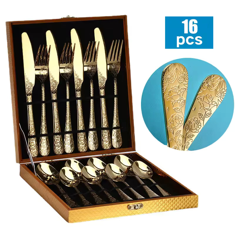 5/16-Piece Stainless Steel Cutlery Set with Storage Box – Fork, Spoon & Knife Dinnerware Set