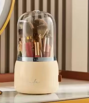 360° Rotating Makeup Organizer – Cosmetic Storage Box with Brush Holder & Lipstick Organizer