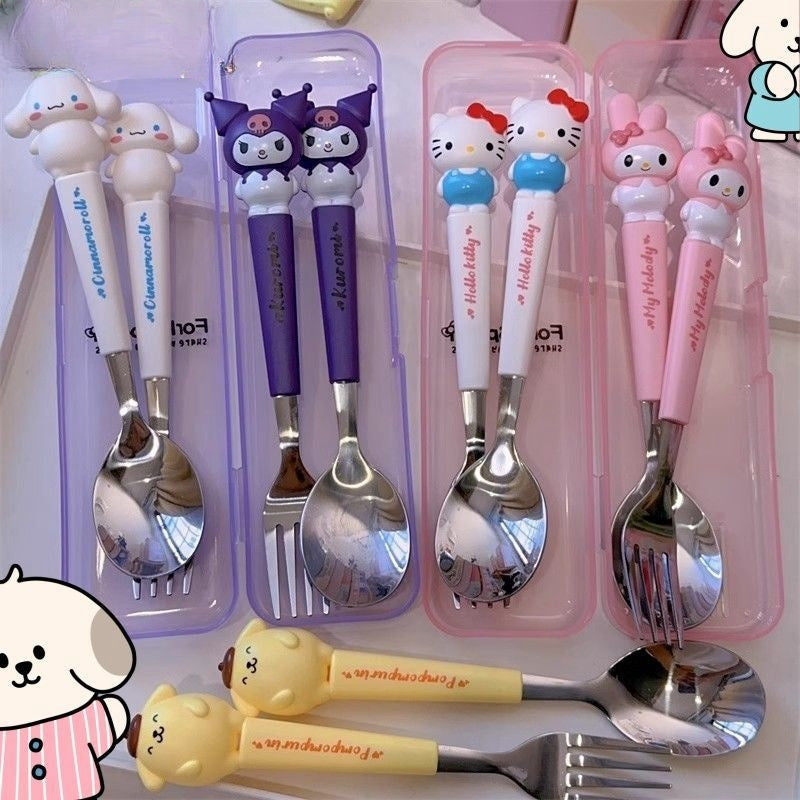 Kuromi Hello Kitty Cinnamoroll Spoon and Fork Set – 2PCS Cute Stainless Steel Kids Cartoon Tableware Gift