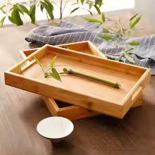 Retro Wooden Serving Tray – Solid Wood Storage Tray with Bamboo Cup Holder Base