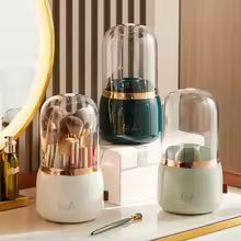360° Rotating Makeup Organizer – Cosmetic Storage Box with Brush Holder & Lipstick Organizer