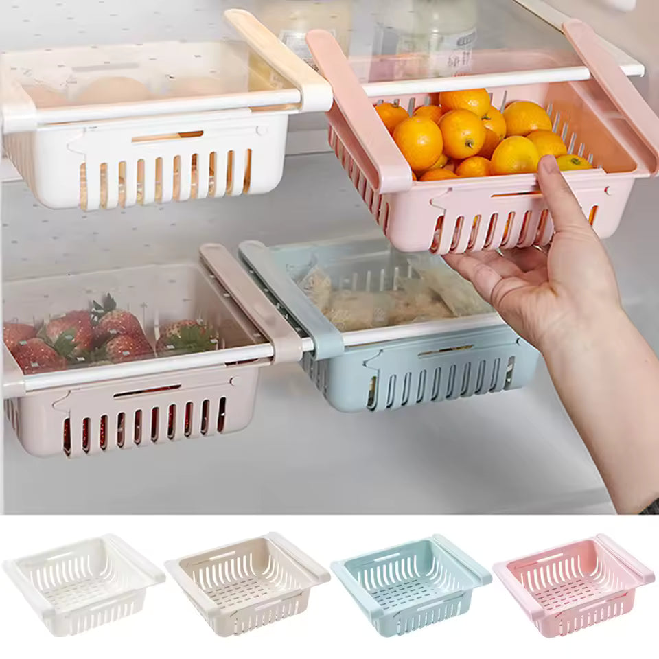 Expandable Fridge Organizer Drawer – Stackable Pull-Out Storage Bin for Refrigerator Shelves