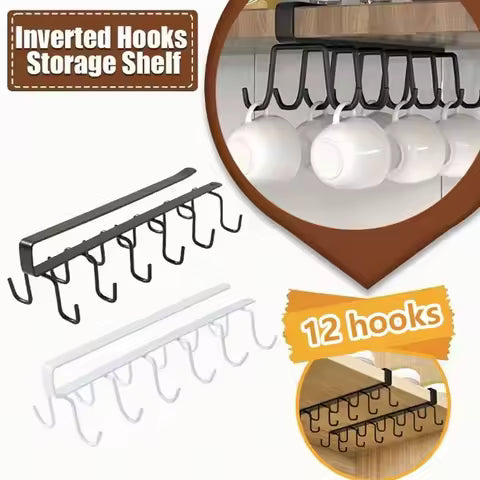 Double Row No-Drill Mug Hooks – Cabinet Shelf Cup & Mug Hanger Rack