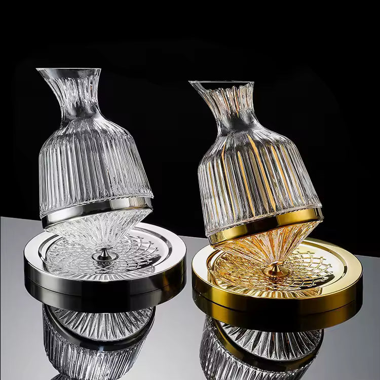 360° Rotating Crystal Wine Decanter – 1500ml Luxury Aerator & Mirrored Bar Display