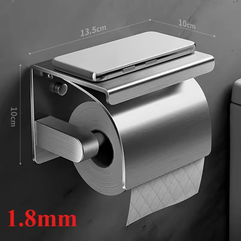 Wall Toilet Paper Holder – 304 Stainless Steel, No Drilling Required