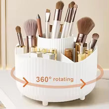 360° Rotating Makeup Organizer – Brush Holder, Lipstick & Jewelry Storage