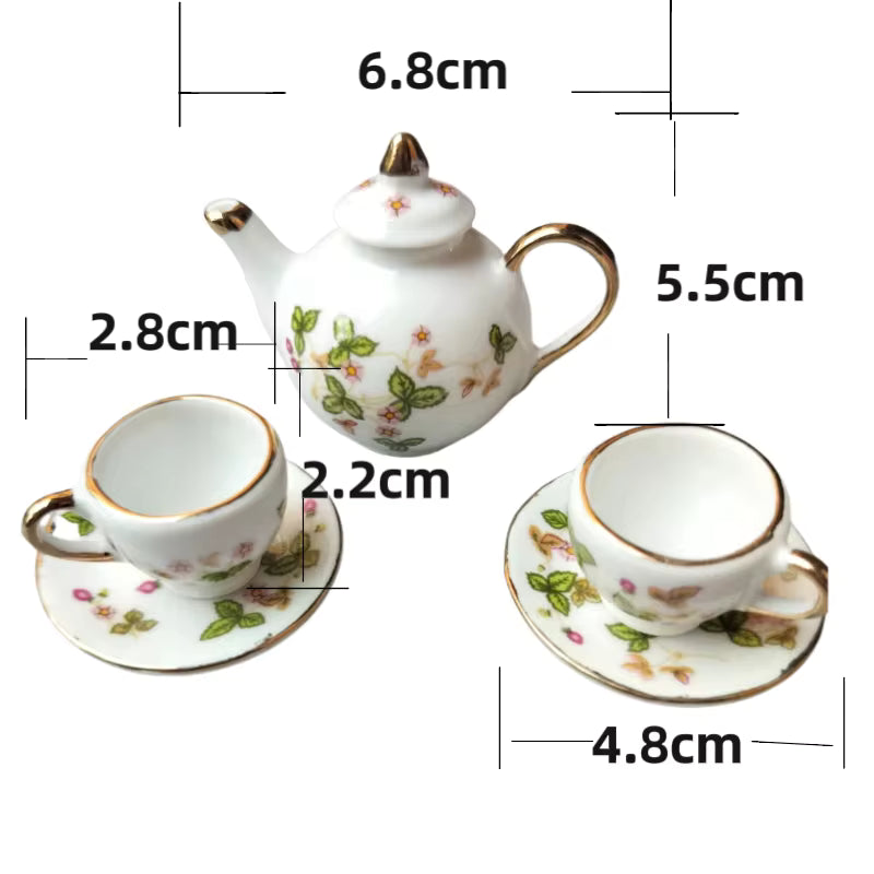 Mini Dollhouse Kitchen Accessories Set for BJD Dolls – Teapot, Cups, Tray, Pots & Cooking Utensils