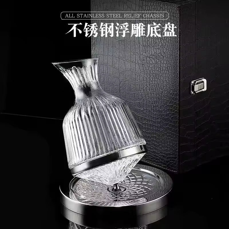 360° Rotating Crystal Wine Decanter – 1500ml Luxury Aerator & Mirrored Bar Display