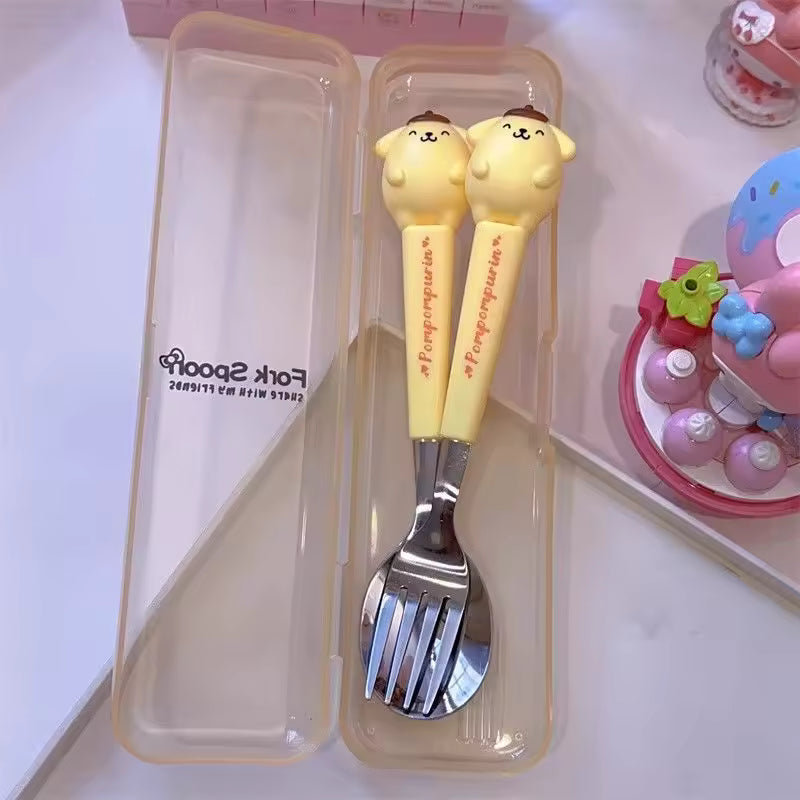 Kuromi Hello Kitty Cinnamoroll Spoon and Fork Set – 2PCS Cute Stainless Steel Kids Cartoon Tableware Gift