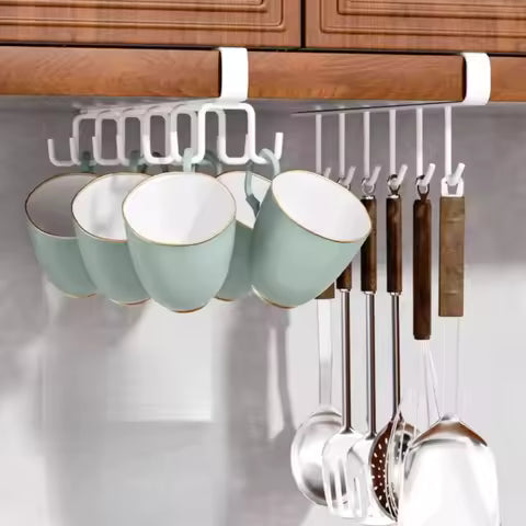 Double Row No-Drill Mug Hooks – Cabinet Shelf Cup & Mug Hanger Rack