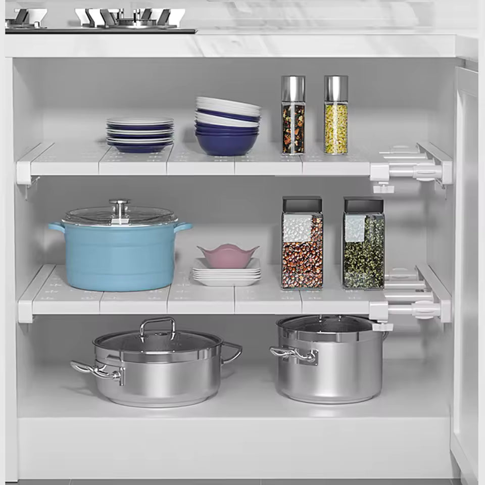 Adjustable Cabinet Shelf Organizer – Expandable Tension Rod Divider for Kitchen & Closet, Space-Saving DIY Storage