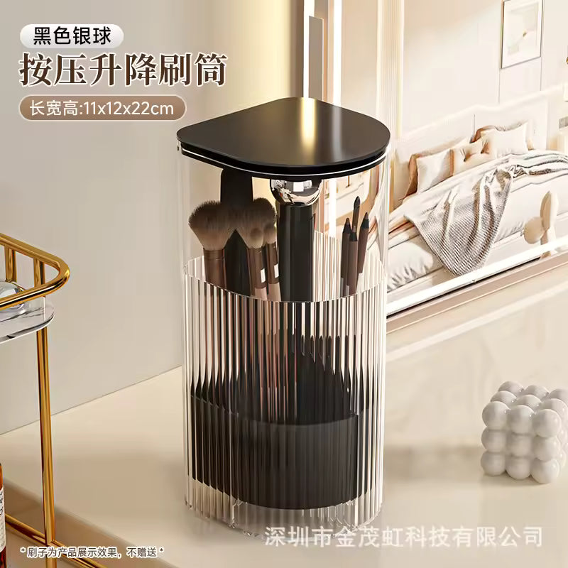 Rotating Makeup Brush Organizer with Dust-Proof Lid – Vanity Storage for Brushes & Lipsticks