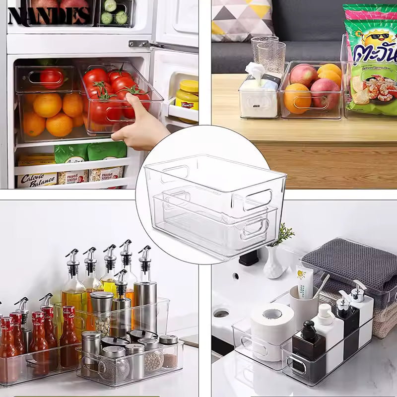 Stackable Fridge Organizer Bins with Handle – Clear Plastic Storage Containers for Refrigerator, Freezer & Pantry