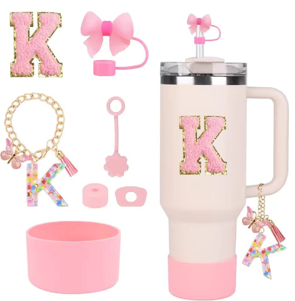 7-Piece Stanley Cup Accessories Set for 30oz & 40oz – Lid with Straw, Straw Cover, Leak-Proof Lock, Letter Keychain & Sticker
