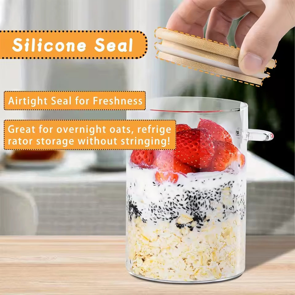 Airtight Glass Jars with Lids & Spoon – 16oz Overnight Oats Containers (1–4 Pack)