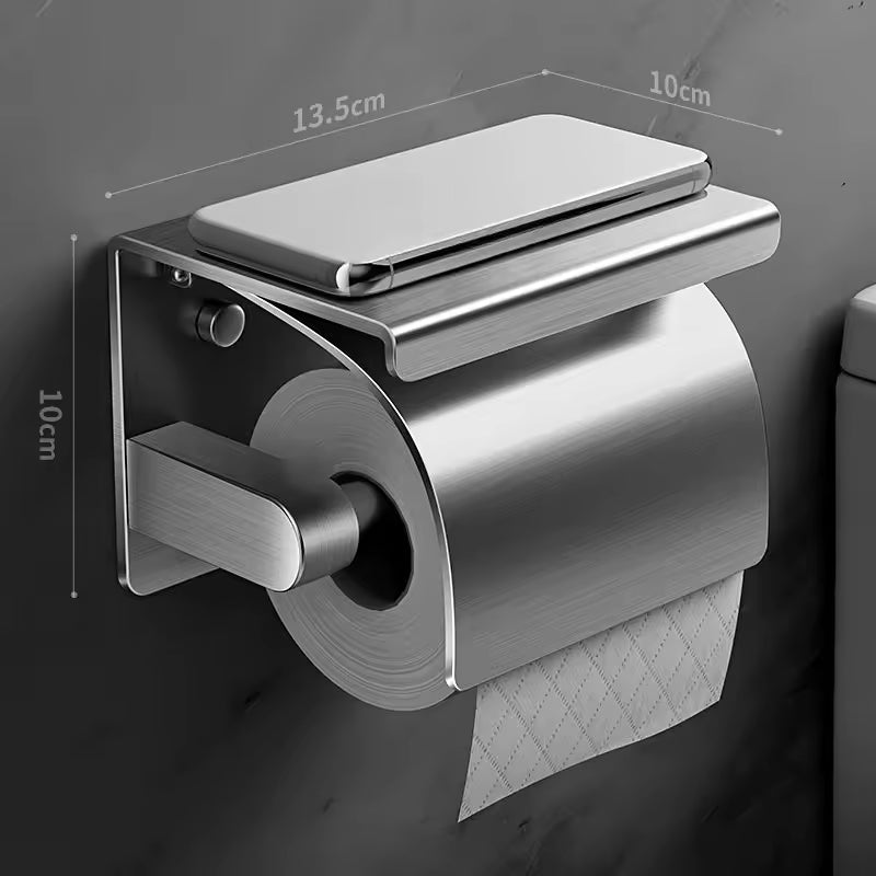 Wall Toilet Paper Holder – 304 Stainless Steel, No Drilling Required