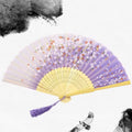 Vintage Bamboo Folding Fan – Elegant Chinese & Japanese Style Silk Hand Fan with Tassel