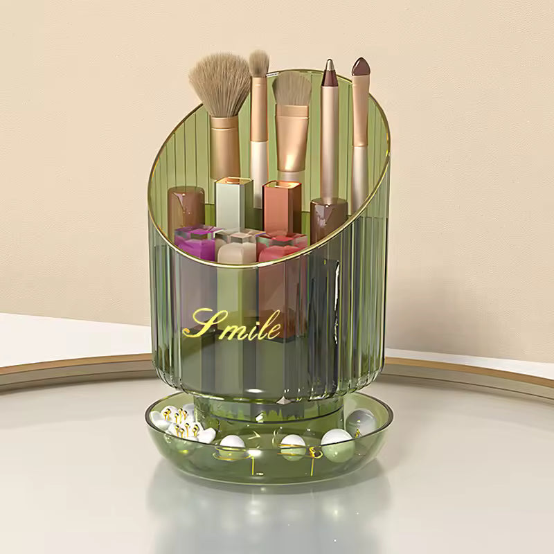 Luxury 360° Rotating Cosmetic Organizer – Makeup Brush, Lipstick & Eyebrow Pencil Holder for Vanity