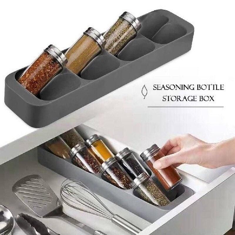 Cutlery Drawer Organizer Tray – Kitchen Utensil & Knife Holder with Spice Jar Compartments