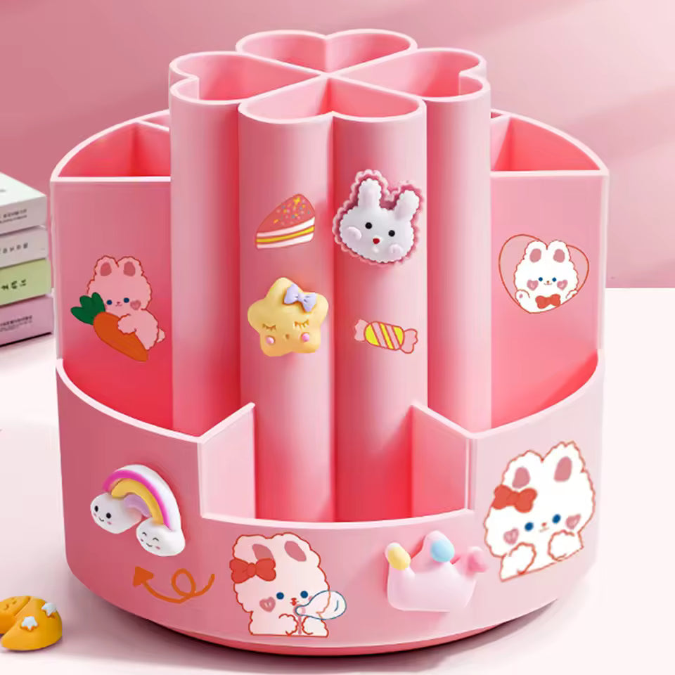 Rotating Desk Organizer – Large Capacity Pen & Makeup Brush Holder