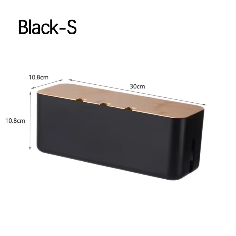 Bamboo Cable Management Box – Wire Organizer & Power Strip Holder for Desk, Home Office & Bedroom
