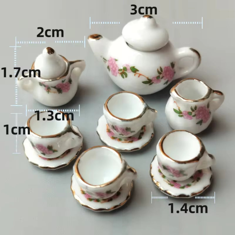Mini Dollhouse Kitchen Accessories Set for BJD Dolls – Teapot, Cups, Tray, Pots & Cooking Utensils