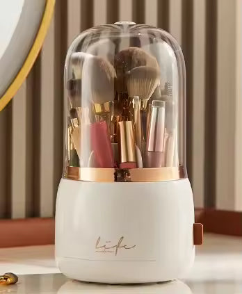 360° Rotating Makeup Organizer – Cosmetic Storage Box with Brush Holder & Lipstick Organizer