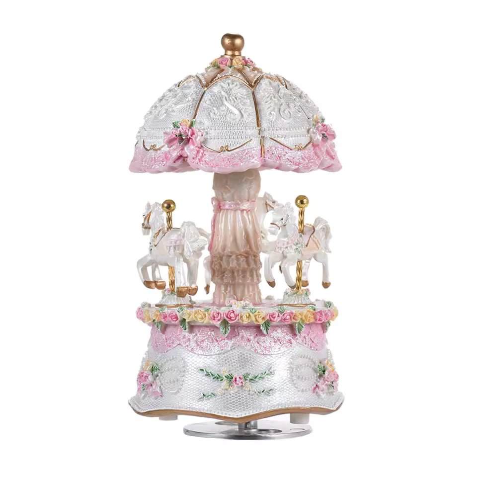 Luxury Rotating Carousel Music Box – 3 Horses with Color-Changing LED Lights