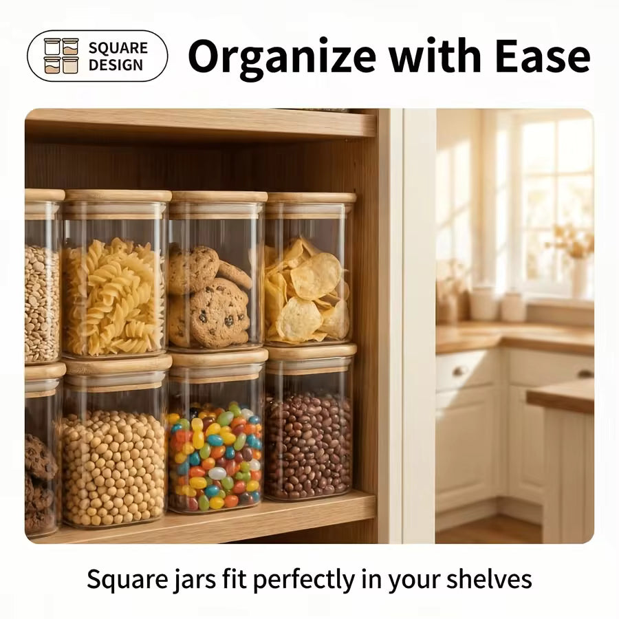 12-Pack Glass Storage Jars with Bamboo Lids – Kitchen Pantry Containers