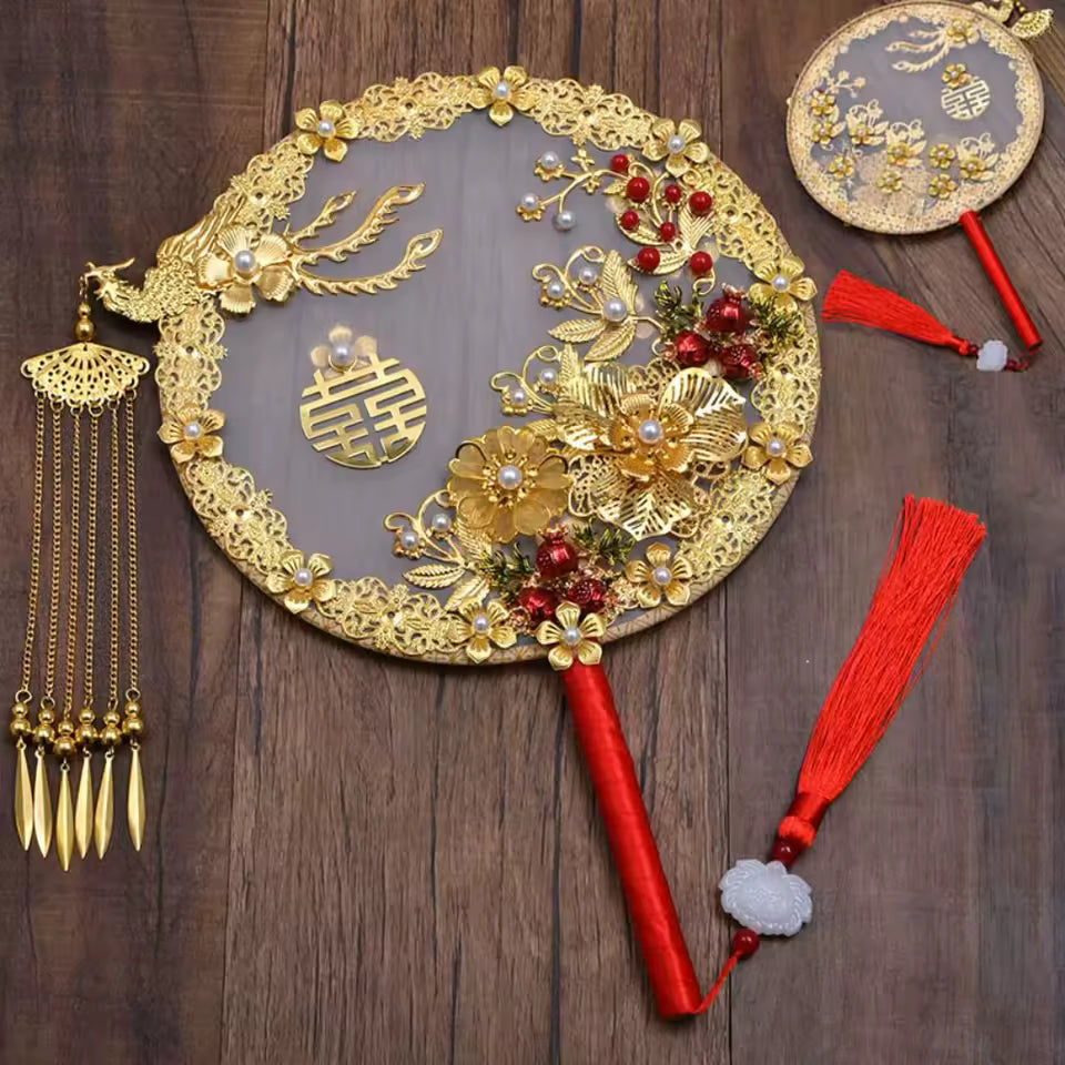 Large Handmade Chinese Decorative Fan – Vintage Floral Bridal Hand Fan for Weddings & Special Gifts