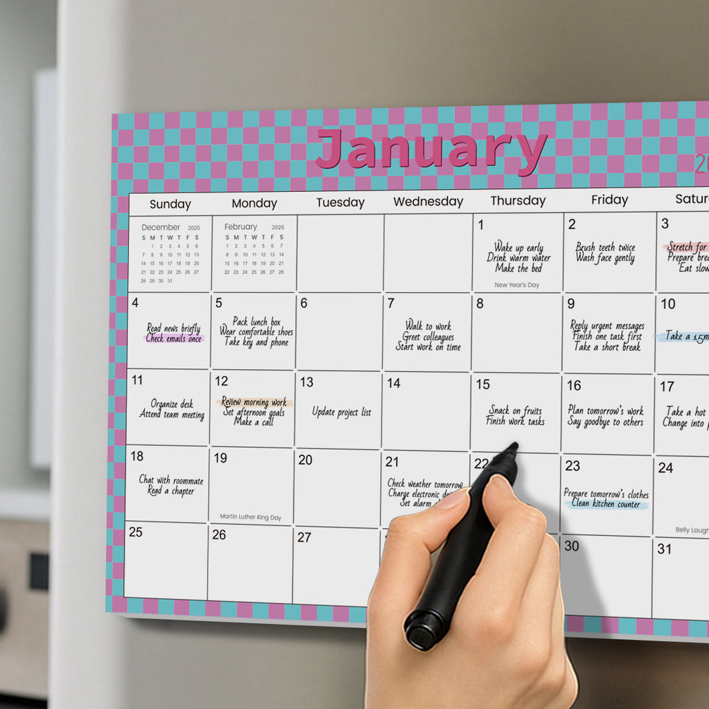 2026 Magnetic Fridge Calendar – Pastel Grid Monthly Planner Board (12-Month Layout)