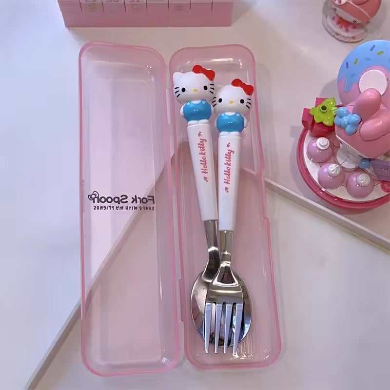 Kuromi Hello Kitty Cinnamoroll Spoon and Fork Set – 2PCS Cute Stainless Steel Kids Cartoon Tableware Gift